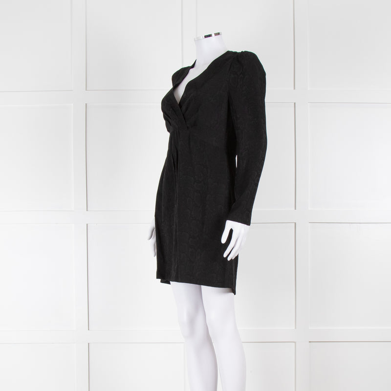 Sandro Black On Black Animal Print Sleeved Dress