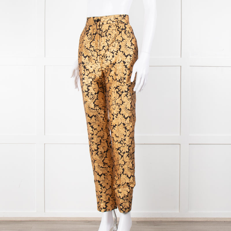 Dolce & Gabbana Gold and Black Brocade Tailored Trousers