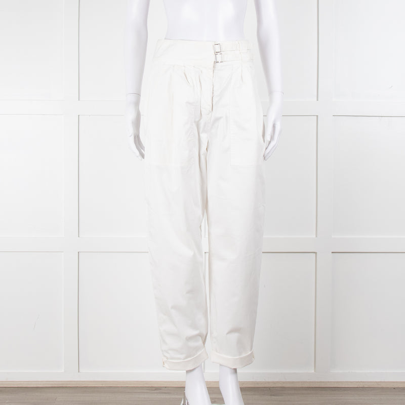 Nili Lotan White Cotton Barrel Trousers