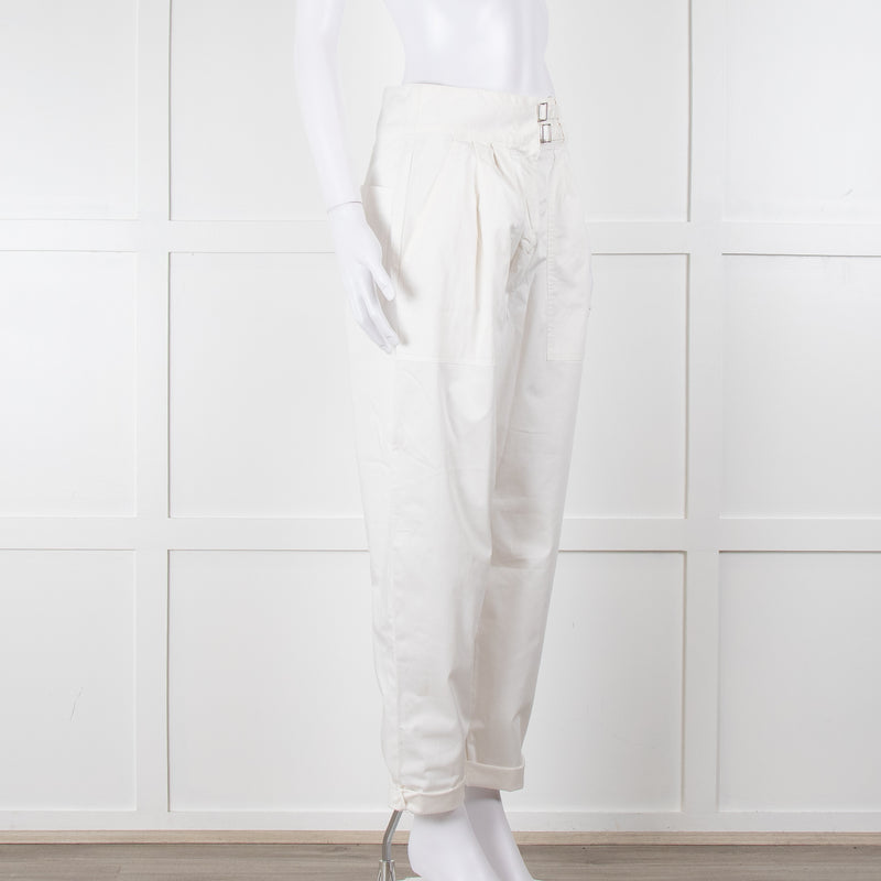 Nili Lotan White Cotton Barrel Trousers