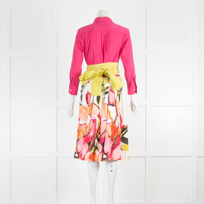 Sara Roka Pink Cotton Colour Block Sash Dress