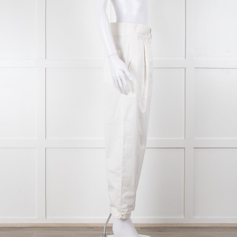 Nili Lotan White Cotton Barrel Trousers