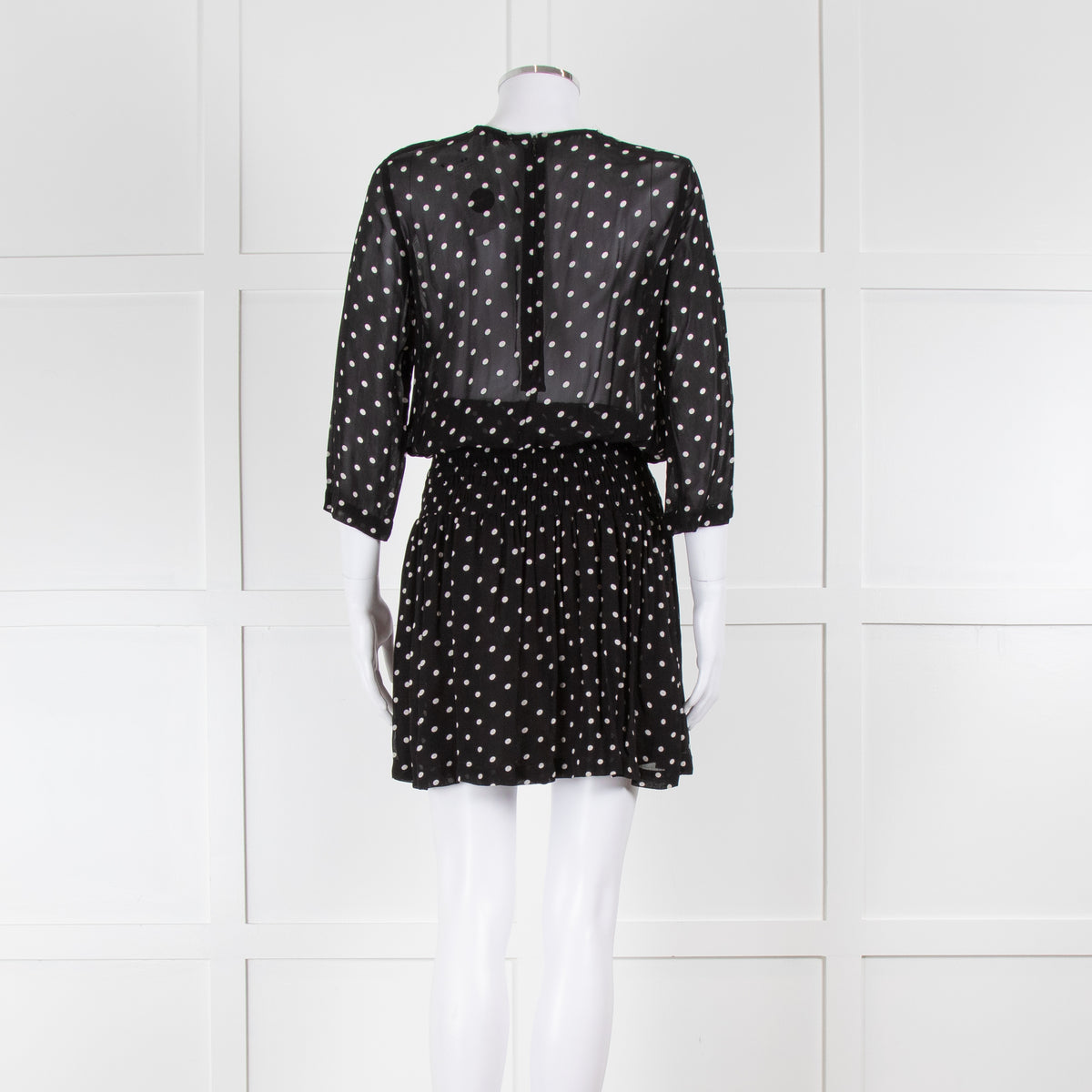 Ganni Black Cream Polka Dot Ruched Drop Waist Dress – Phoenix Style