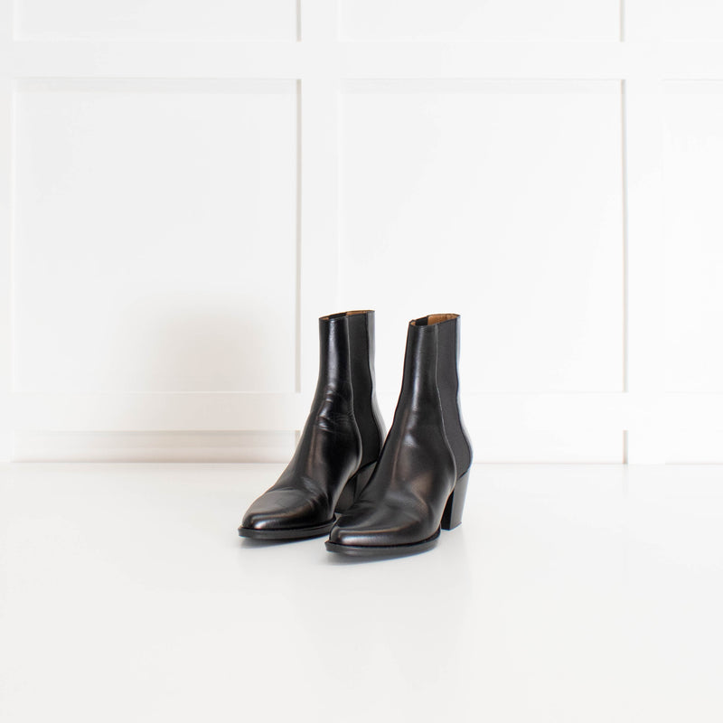 Maje Black Leather Heeled Ankle Boots