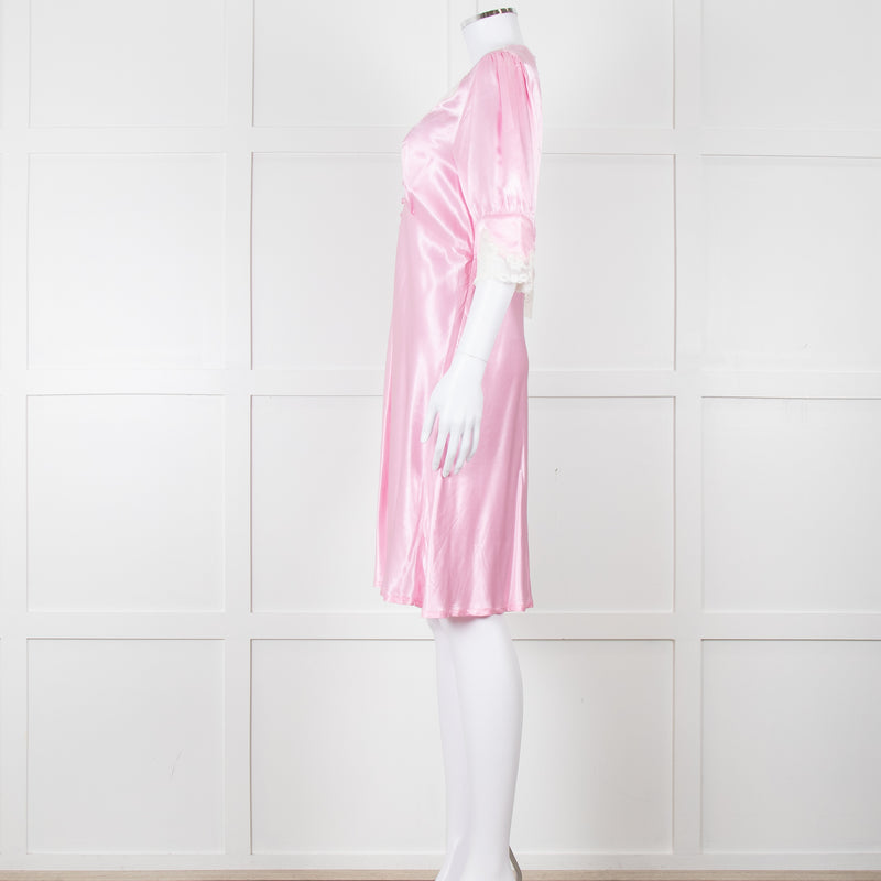 Rixo Pink Satin Lace Trimmed Bias Cut Mini Dress