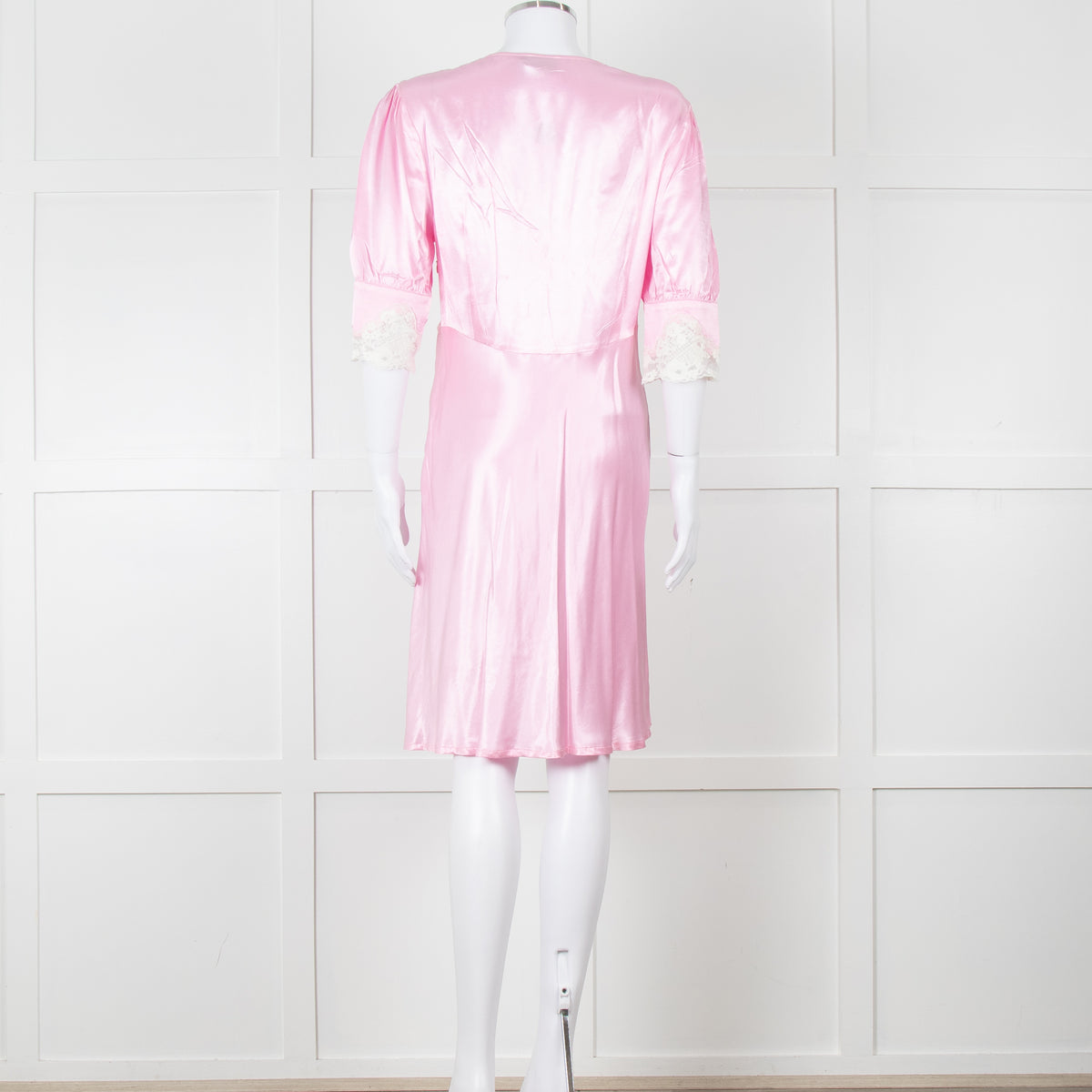 Rixo Pink Satin Lace Trimmed Bias Cut Mini Dress