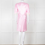 Rixo Pink Satin Lace Trimmed Bias Cut Mini Dress
