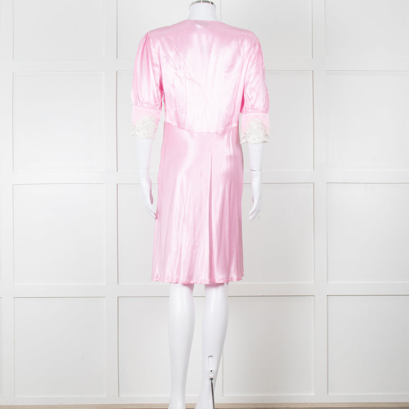 Rixo Pink Satin Lace Trimmed Bias Cut Mini Dress