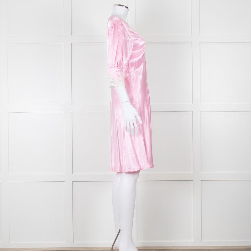 Rixo Pink Satin Lace Trimmed Bias Cut Mini Dress
