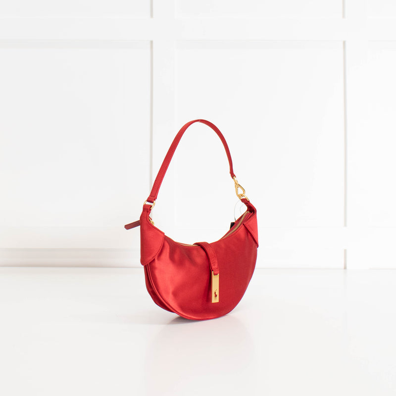 Polo Ralph Lauren Red Satin Gold Logo Shoulder Bag