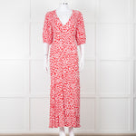 Rixo Red And White Steph Backless Heart Print Midi Dress