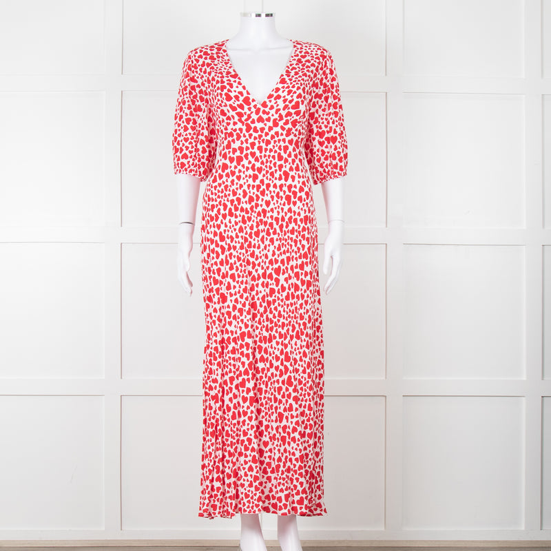 Rixo Red And White Steph Backless Heart Print Midi Dress