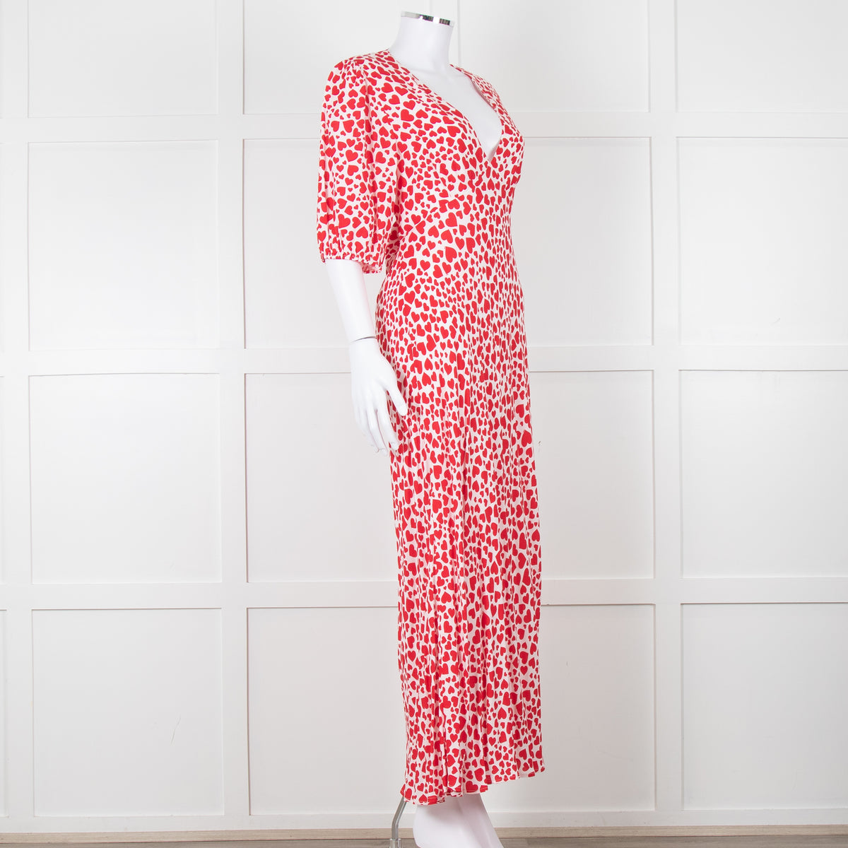 Rixo Red And White Steph Backless Heart Print Midi Dress
