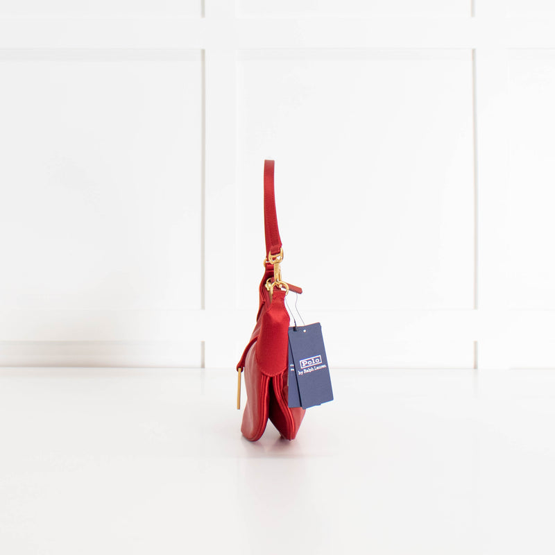 Polo Ralph Lauren Red Satin Gold Logo Shoulder Bag