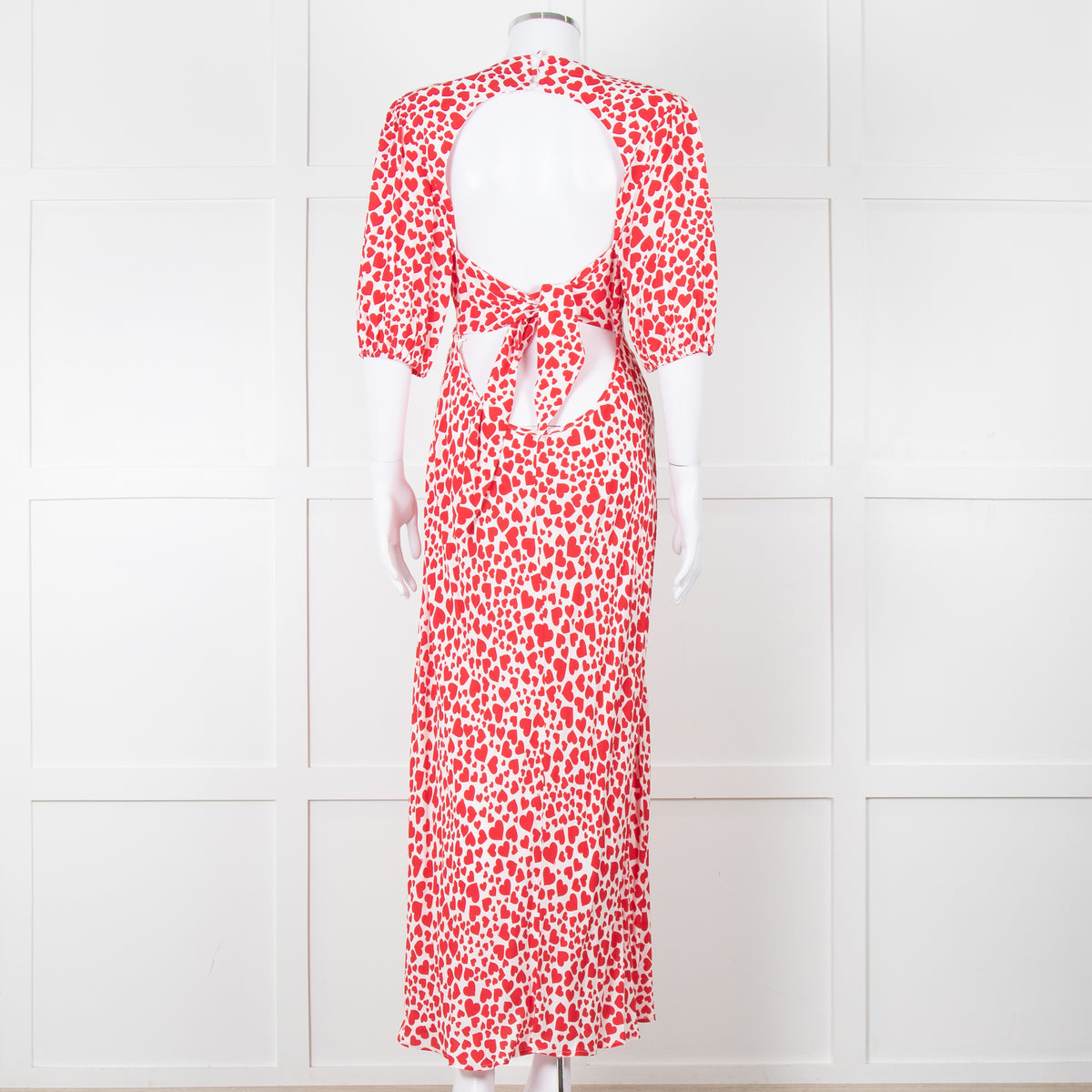 Rixo Red And White Steph Backless Heart Print Midi Dress