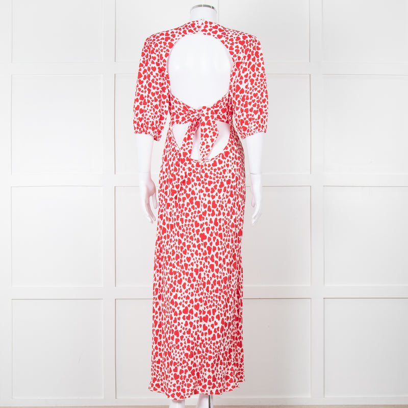 Rixo Red And White Steph Backless Heart Print Midi Dress