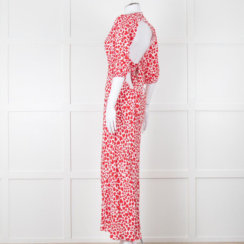 Rixo Red And White Steph Backless Heart Print Midi Dress
