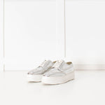 Prada Silver Leather Lace up Platform Shoes