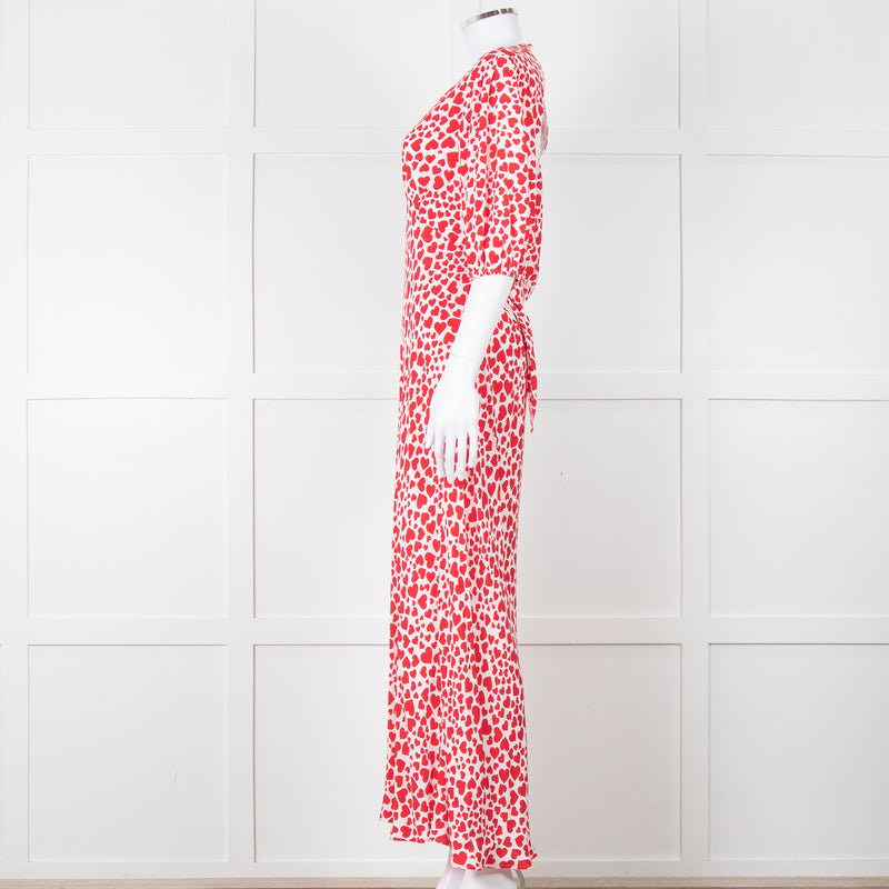 Rixo Red And White Steph Backless Heart Print Midi Dress