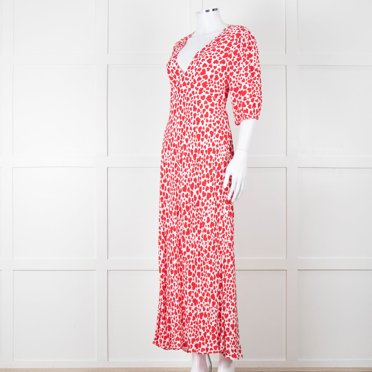 Rixo Red And White Steph Backless Heart Print Midi Dress