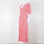 Rixo Red And White Steph Backless Heart Print Midi Dress