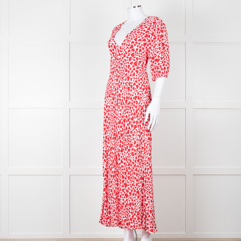 Rixo Red And White Steph Backless Heart Print Midi Dress