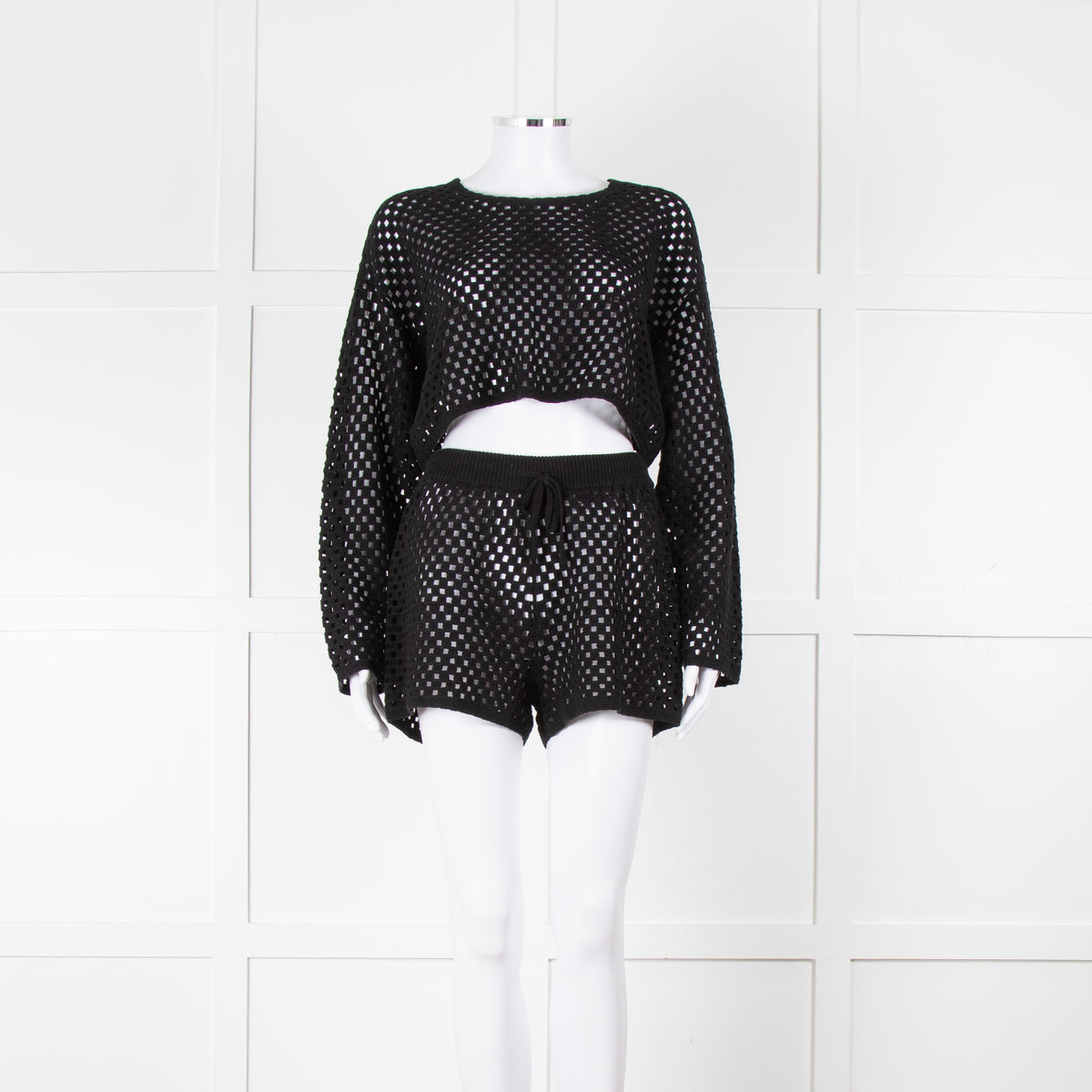 Anine Bing Black Crochet Knit Longsleeve Top