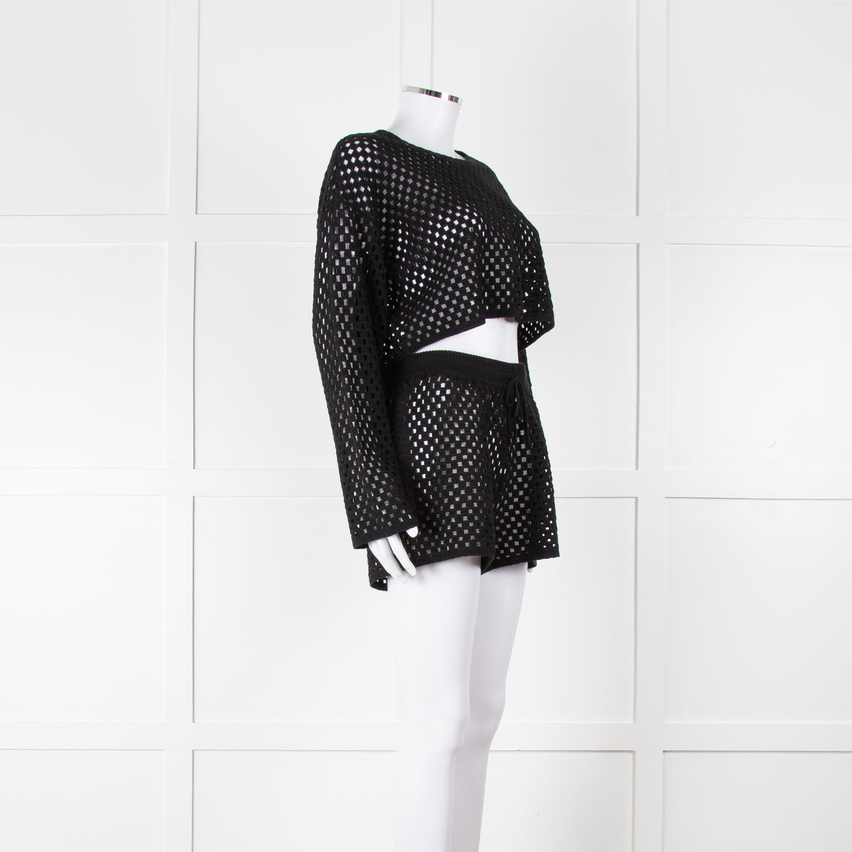 Anine Bing Black Crochet Knit Longsleeve Top