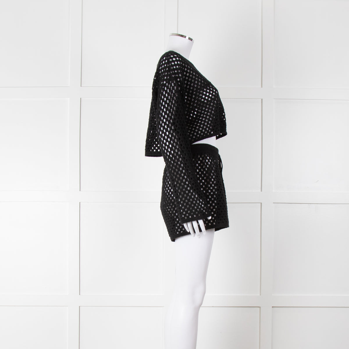 Anine Bing Black Crochet Knit Longsleeve Top