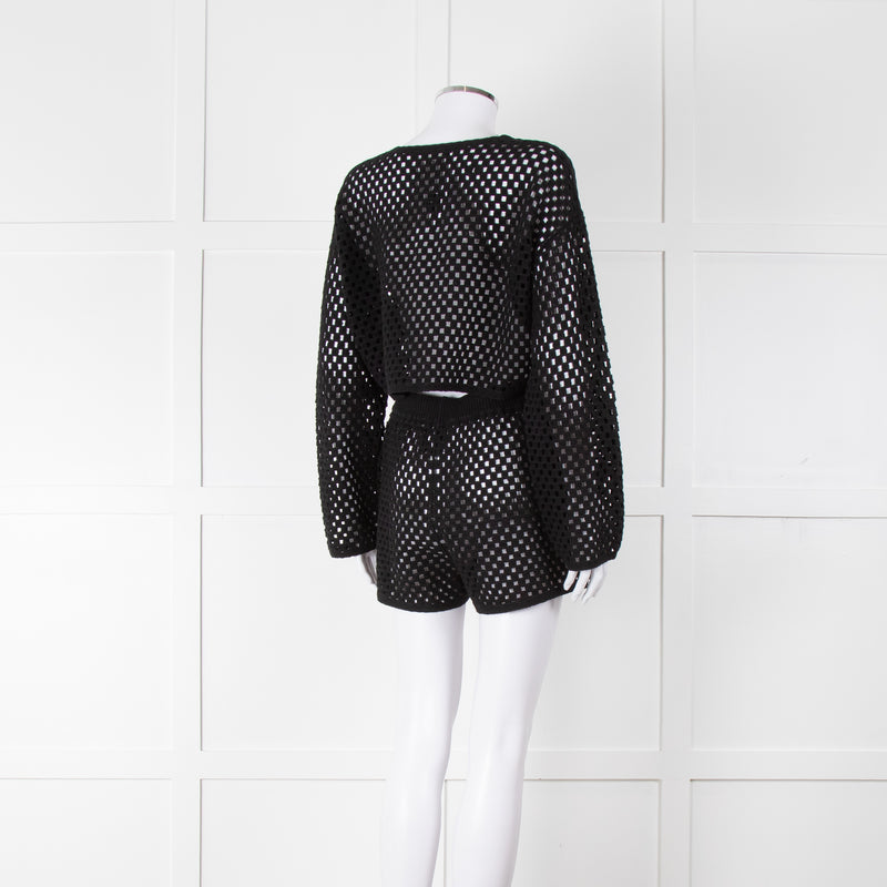 Anine Bing Black Crochet Knit Shorts