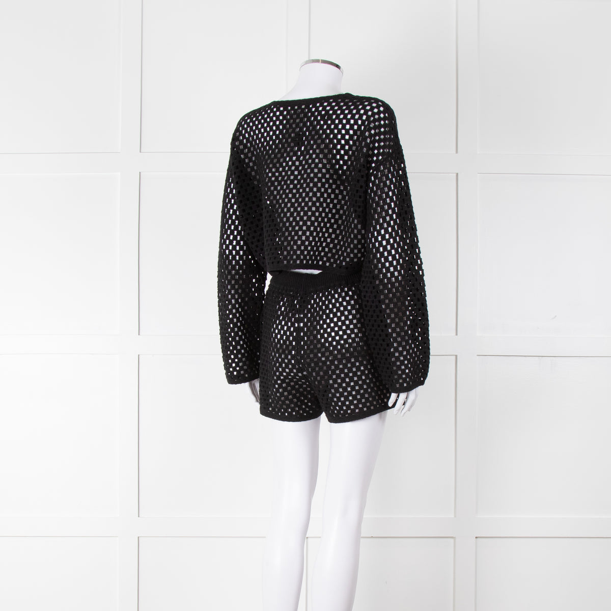 Anine Bing Black Crochet Knit Longsleeve Top