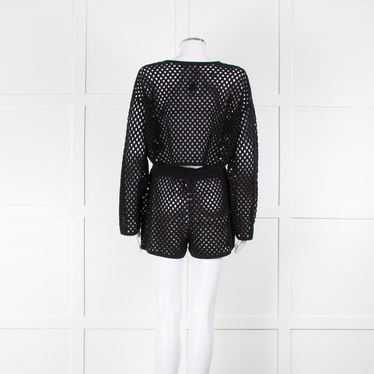 Anine Bing Black Crochet Knit Longsleeve Top