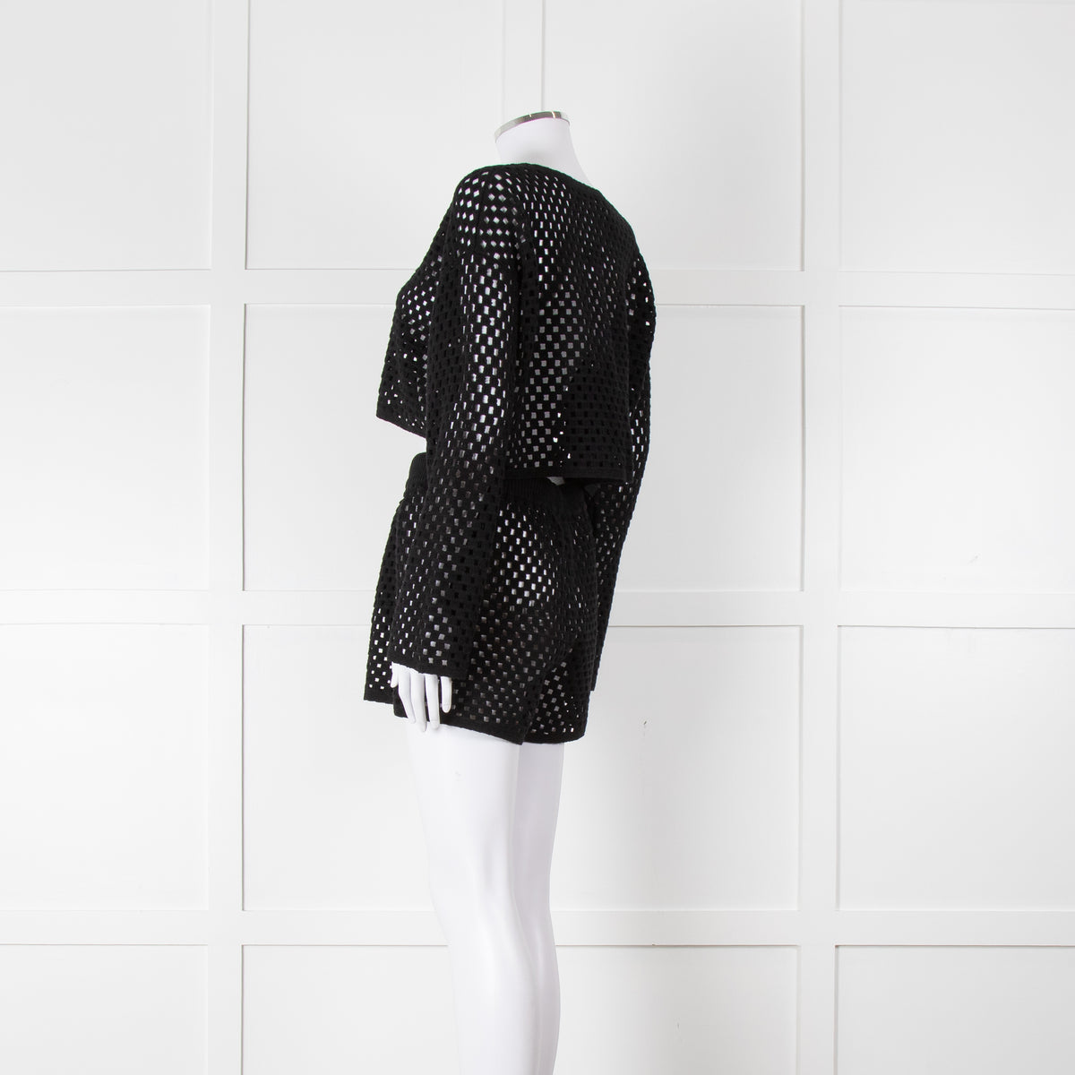 Anine Bing Black Crochet Knit Longsleeve Top