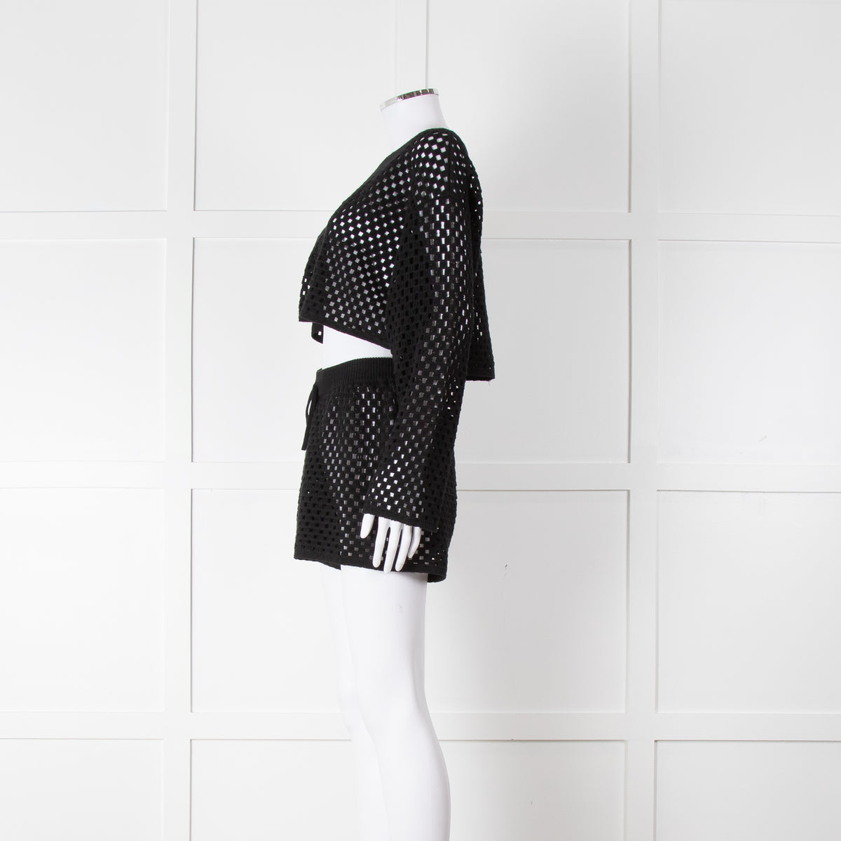 Anine Bing Black Crochet Knit Longsleeve Top