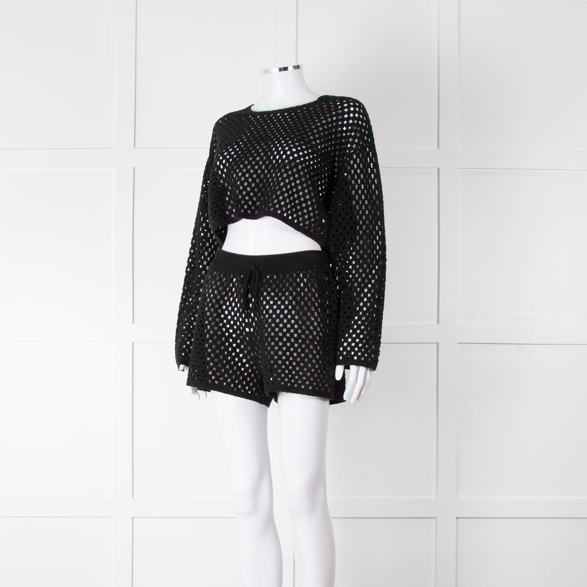Anine Bing Black Crochet Knit Longsleeve Top