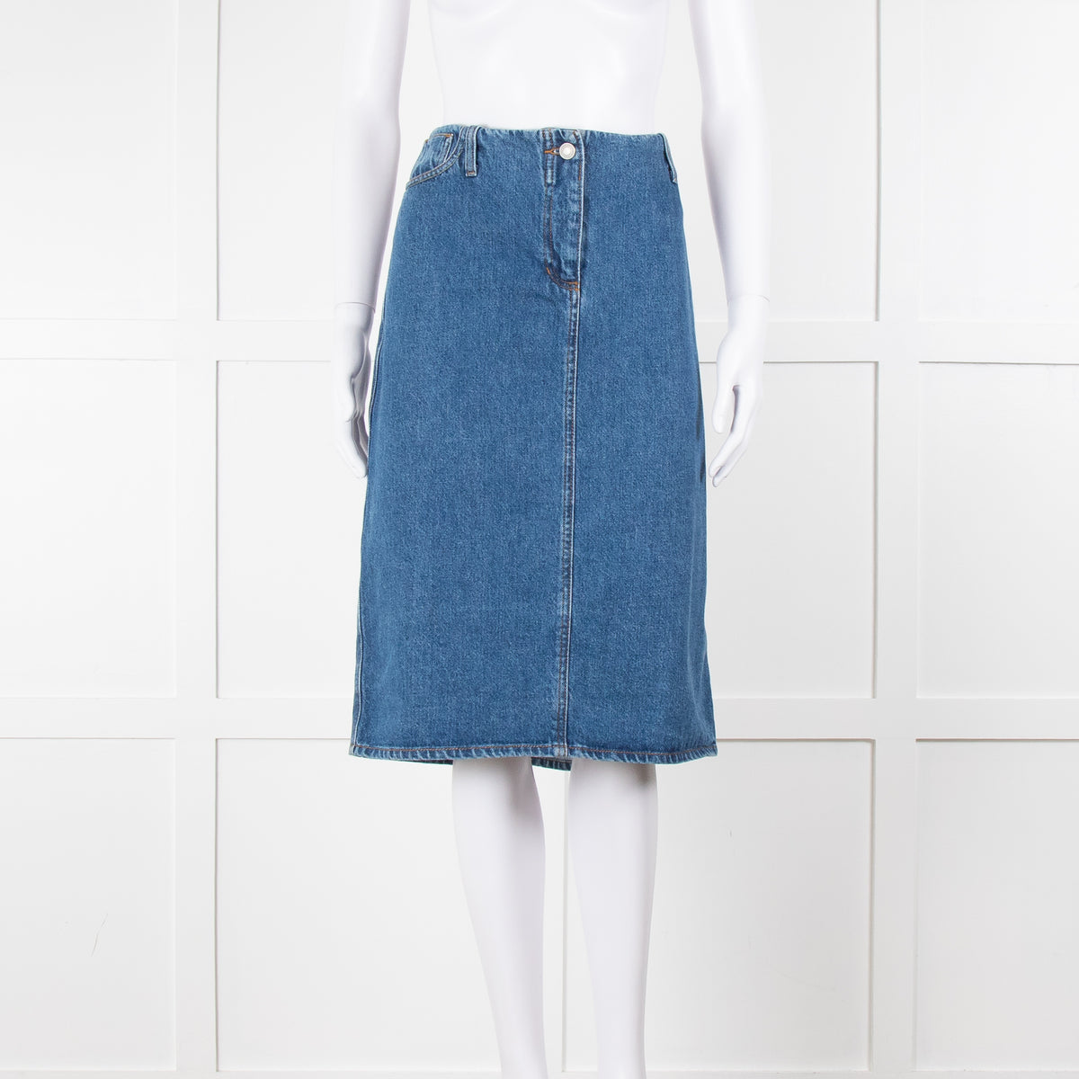 Magda Butrym Blue Denim Straight Midi Skirt