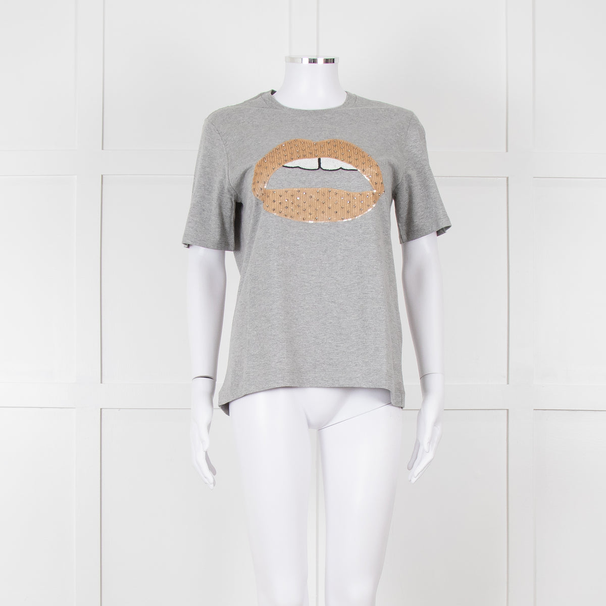 Markus Lupfer Grey Diamante Lips T Shirt