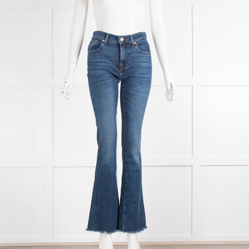 7 For All Mankind Blue Raw Hem Flared Jeans
