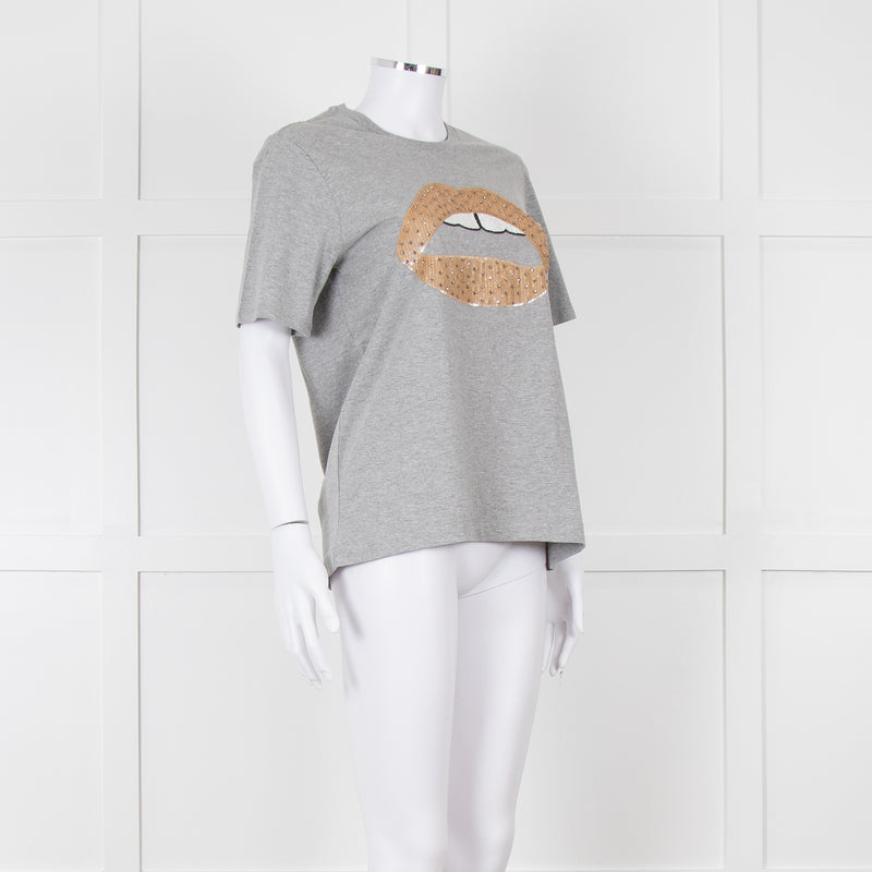 Markus Lupfer Grey Diamante Lips T Shirt