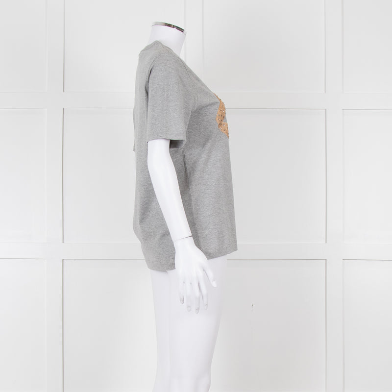 Markus Lupfer Grey Diamante Lips T Shirt