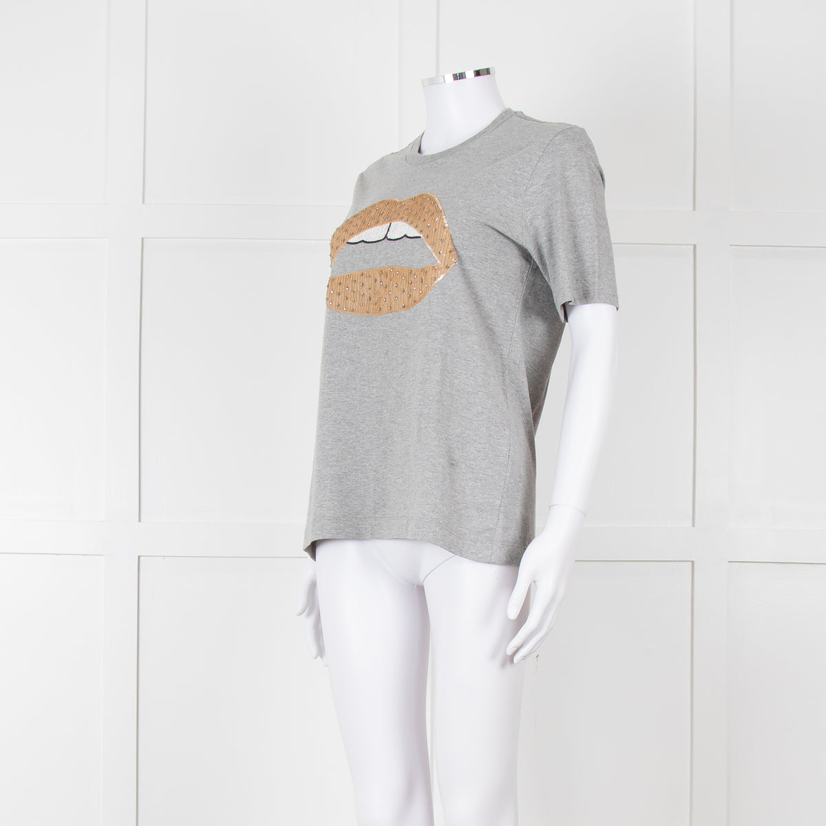 Markus Lupfer Grey Diamante Lips T Shirt