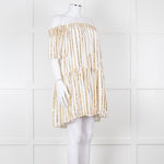 Sundress White Elaticated Off Shoulder Mini Dress with Gold Sequins