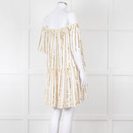 Sundress White Elaticated Off Shoulder Mini Dress with Gold Sequins
