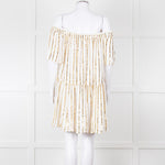 Sundress White Elaticated Off Shoulder Mini Dress with Gold Sequins