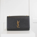 Saint Laurent Black Kate Medium Envelope Bag in Grained Leather