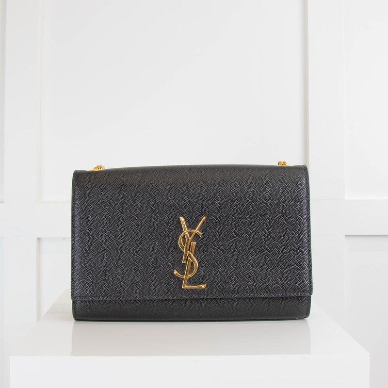 Saint Laurent Black Kate Medium Envelope Bag in Grained Leather