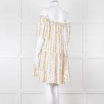 Sundress White Elaticated Off Shoulder Mini Dress with Gold Sequins