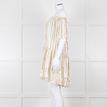 Sundress White Elaticated Off Shoulder Mini Dress with Gold Sequins