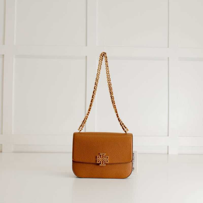 Tory Burch Moose Brown Britten Small Adjustable Strap Bag
