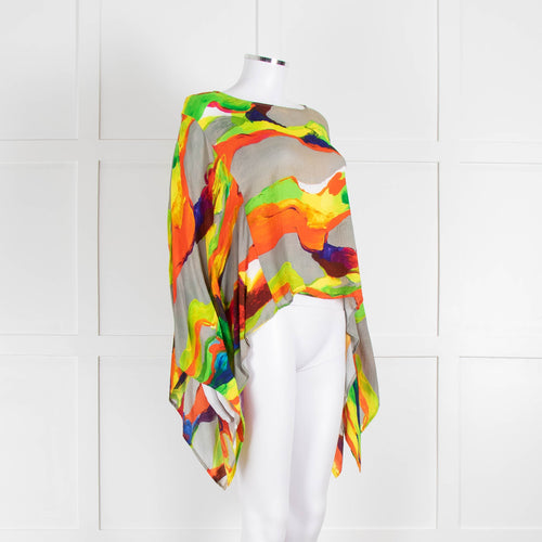 Essentiel Antwerp Neon Green Orange Abstract Print Wide Sleeve Top